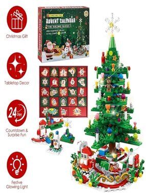 Christmas Building Block Set 24 Day Countdown LED Tree Toy Kids 3-6